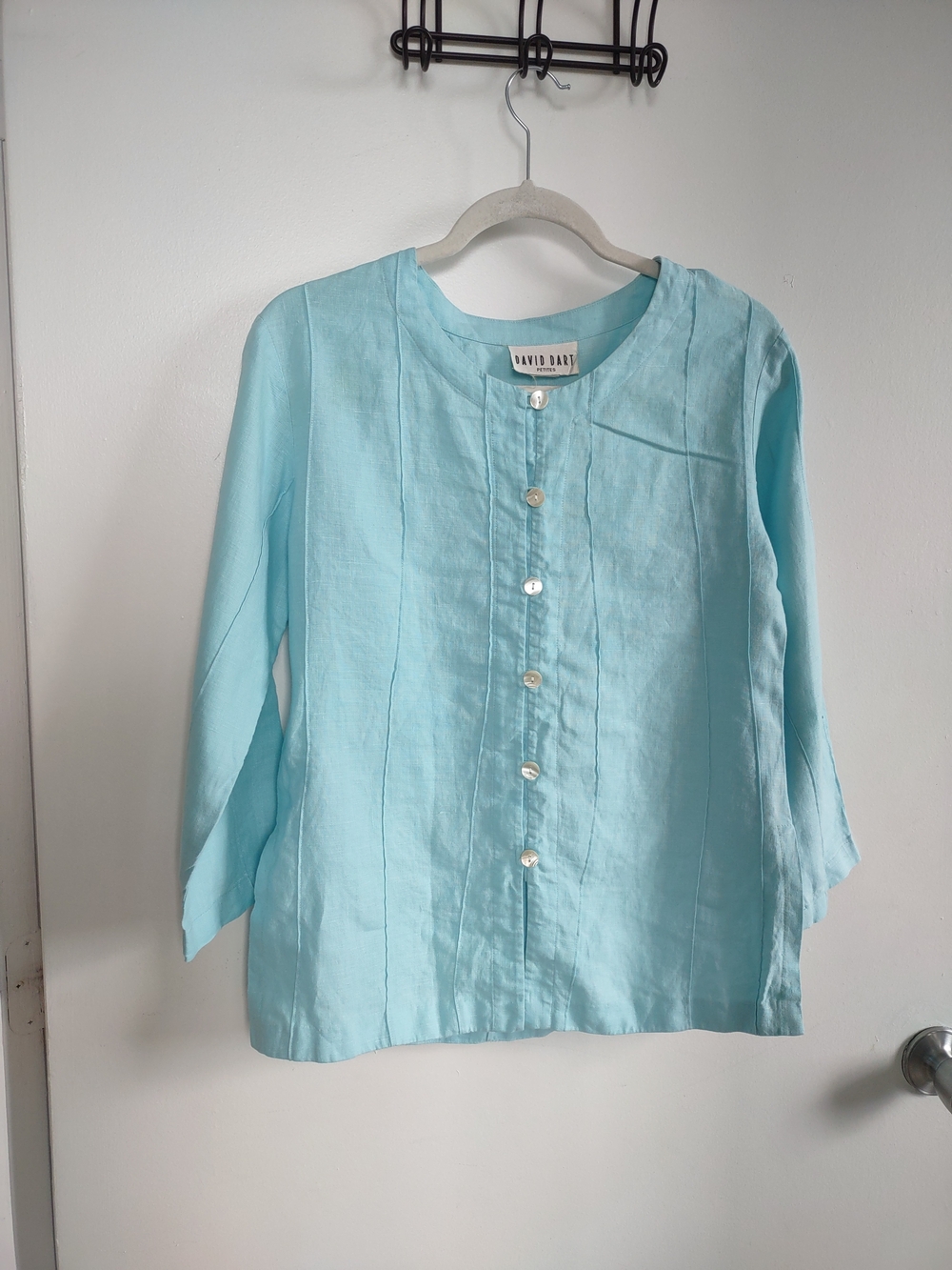 David Barry Light Blue Linen Button-Down Top